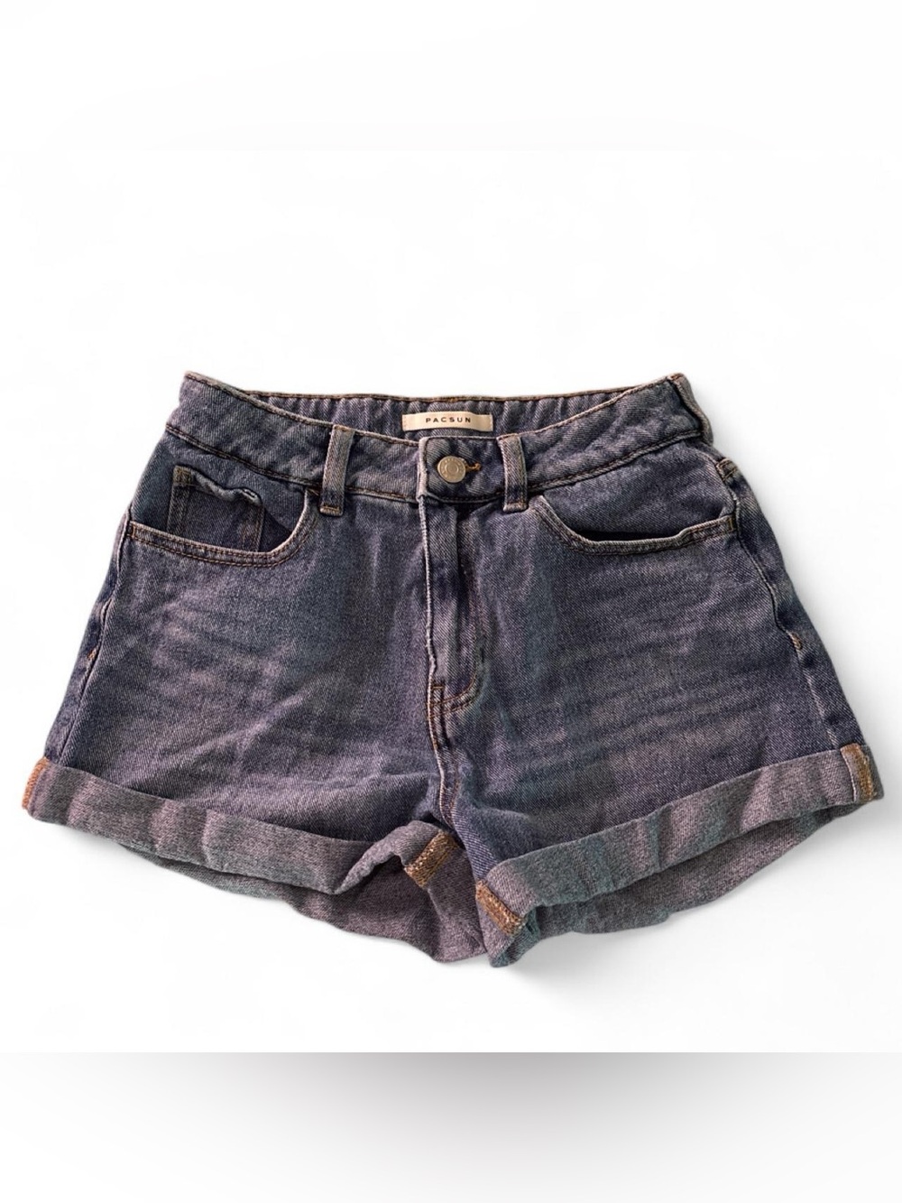 PacSun Washed Black Roller Hem Denim Shorts